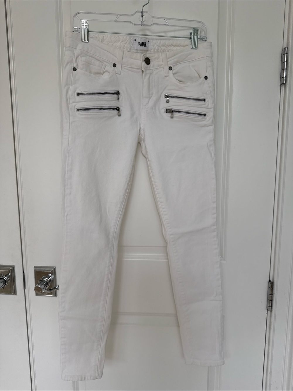 PAIGE White Skinny Jeans with Quad Zip Detail